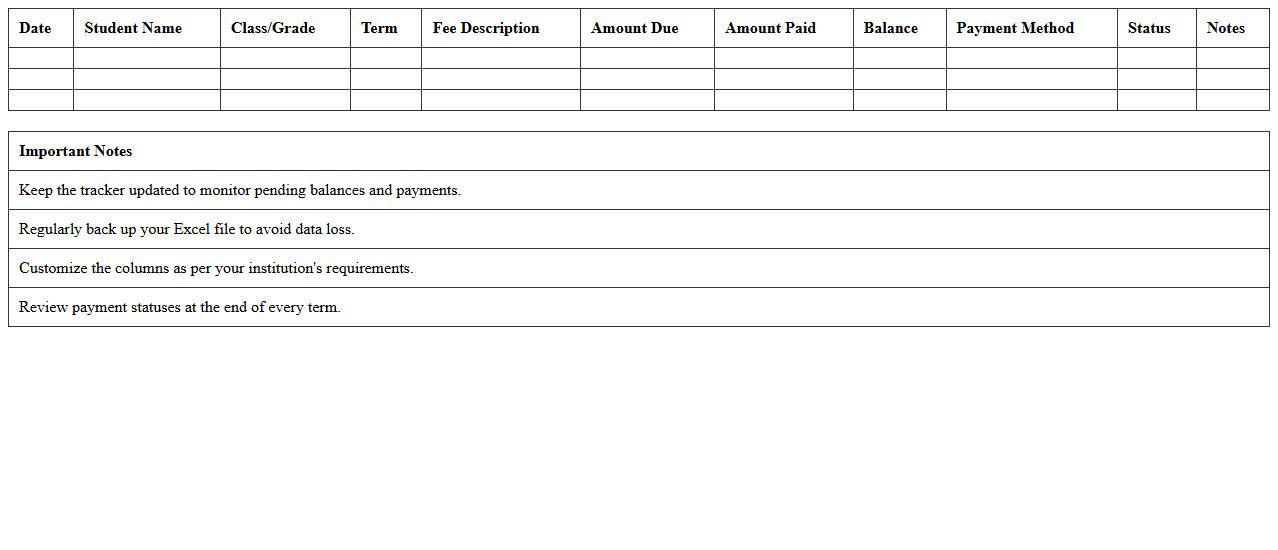 Tuition Fees Tracker Excel Template