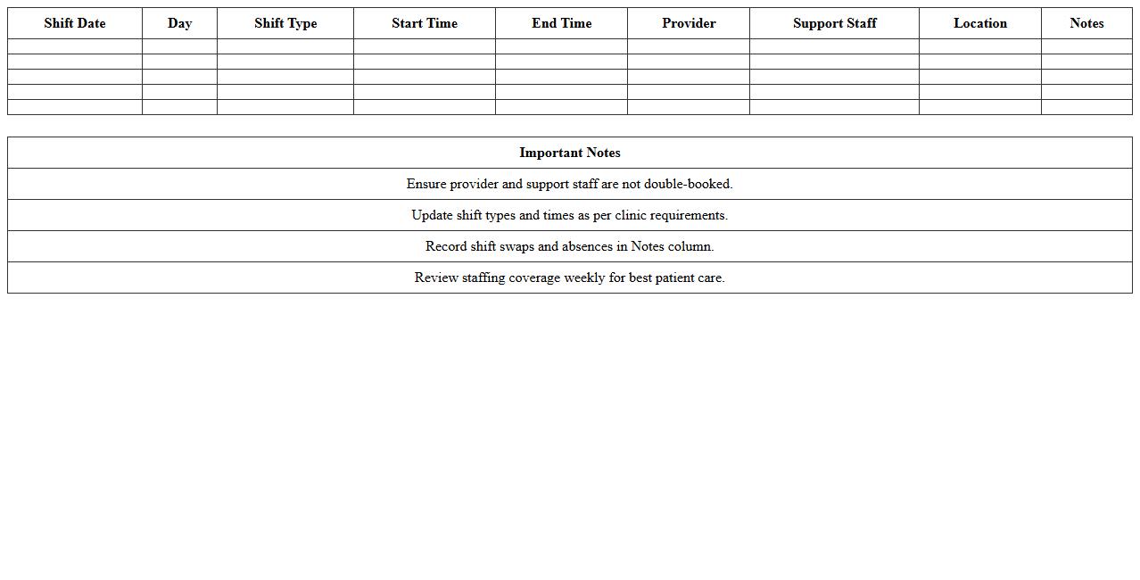 Urgent Care Clinic Shift Planning Excel Spreadsheet