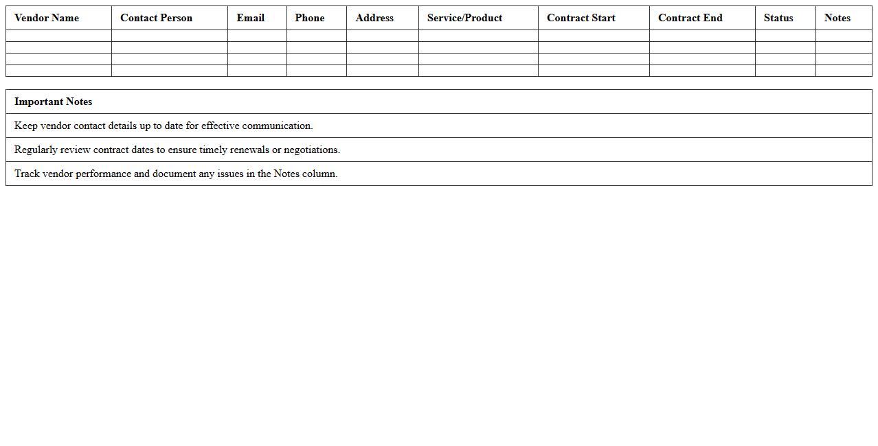 Vendor Management Excel Template