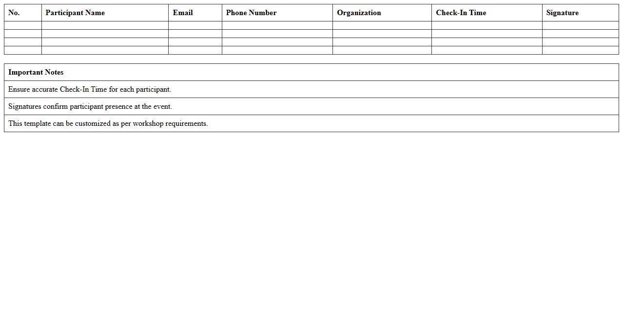 Workshop Participant Check-In Excel Template