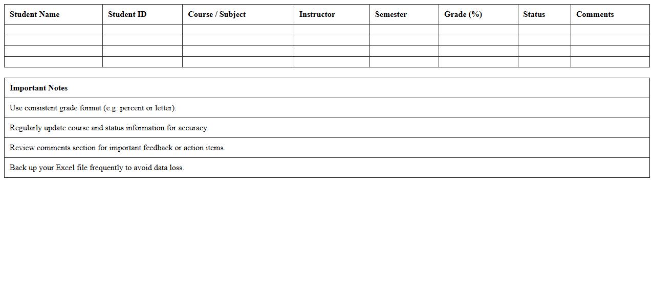 Academic Progress Tracking Excel Template
