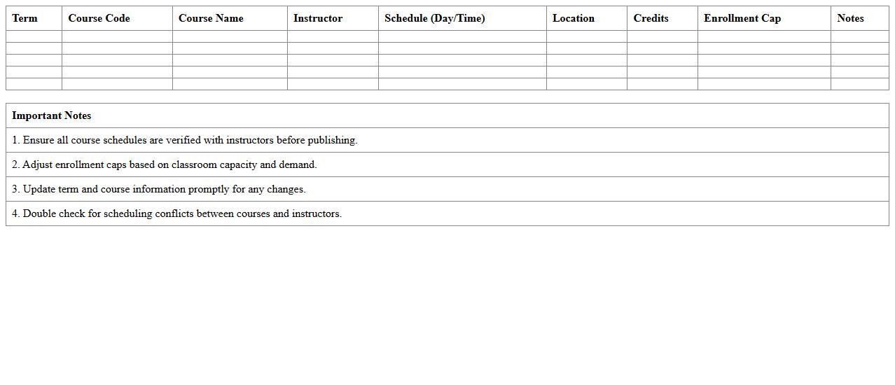 Academic Term Course Scheduler Spreadsheet