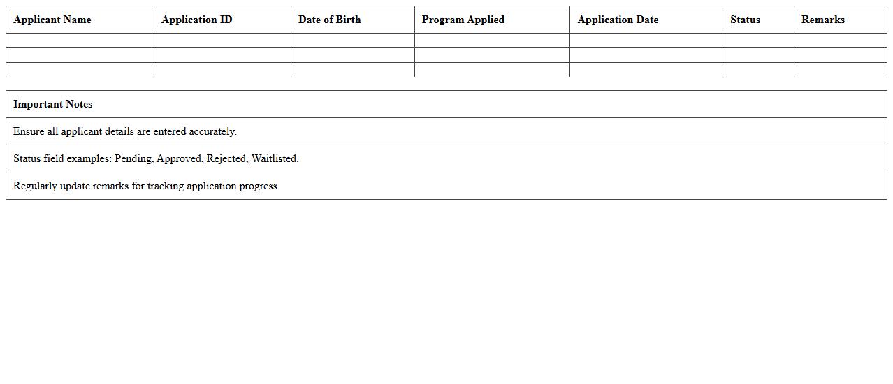 Admission Applicant Status Excel Template