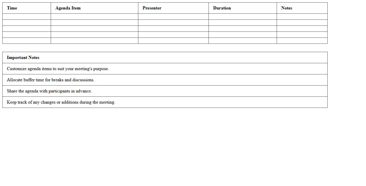 Annual Meeting Agenda Planner Excel Template