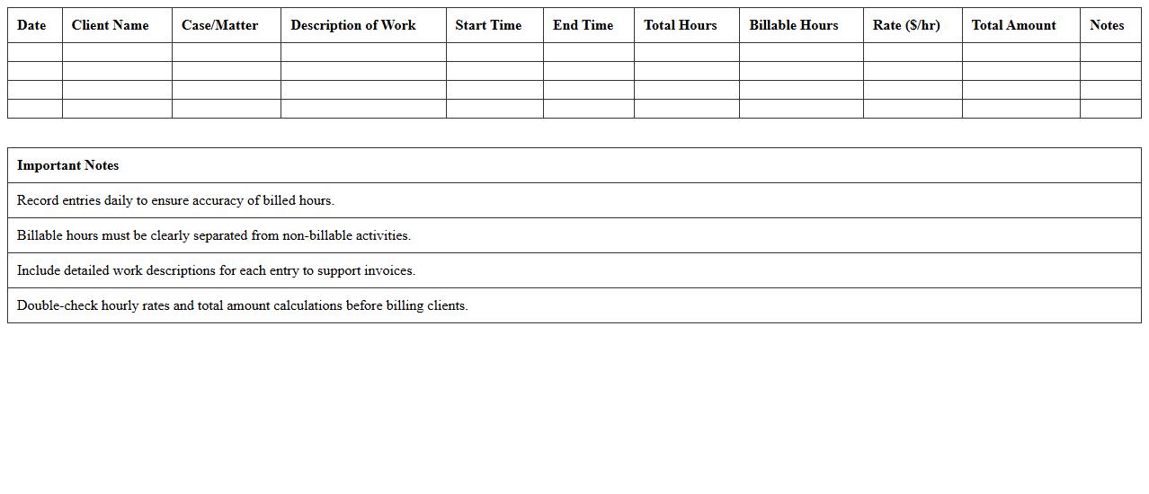 Attorney Work Hours Billable Excel Log