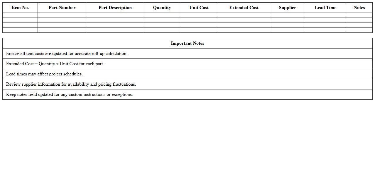 Automated BOM Roll-Up Cost Analysis Excel Template