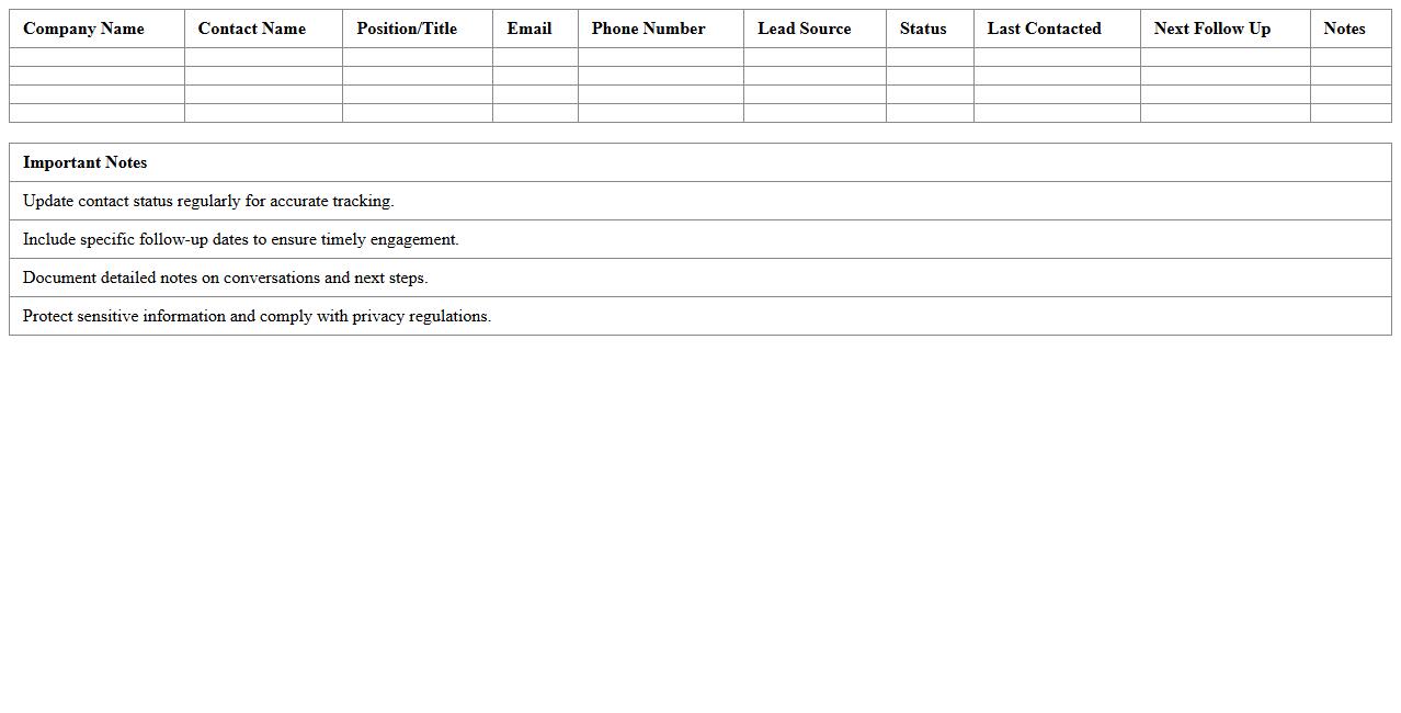B2B Contact Management Excel Template for Lead Tracking