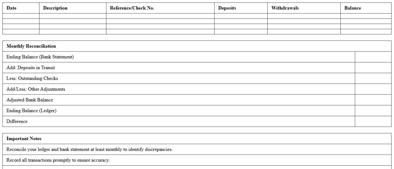 Bank Ledger and Monthly Reconciliation Excel Template