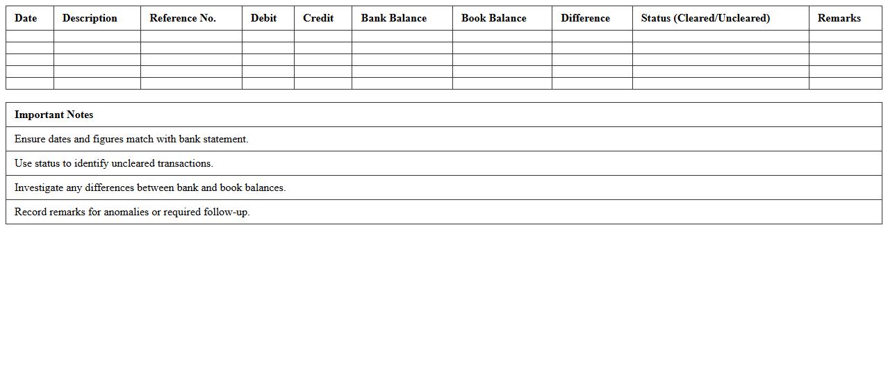 Bank Transaction Reconciliation Excel Template