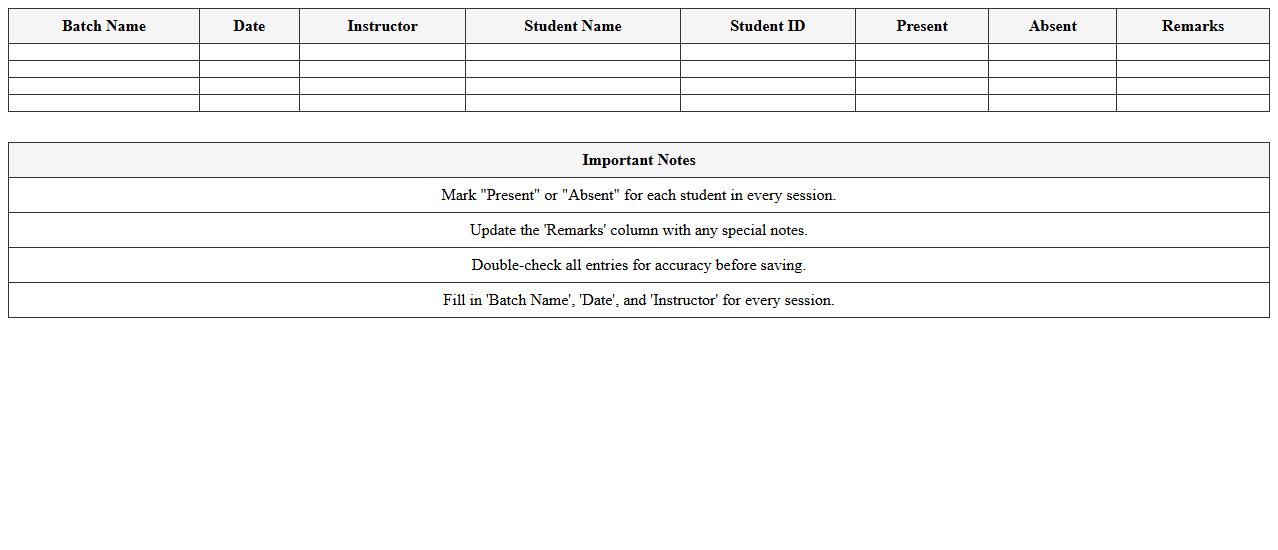Batch Attendance Tracker Spreadsheet Template