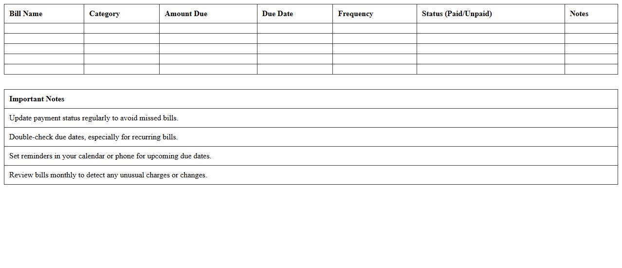 Bill Payment Due Date Reminder Excel Spreadsheet