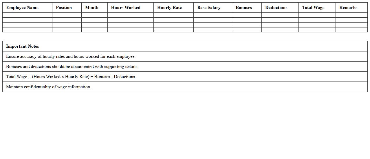 Boutique Staff Wage Calculation Worksheet