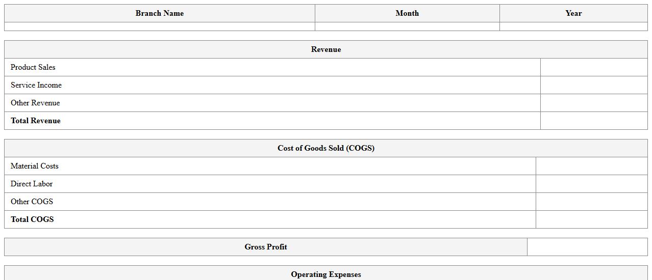 Branch-Level Profit and Loss Statement Excel Template