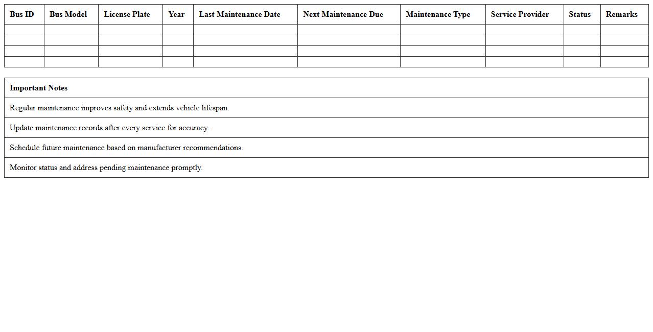 Bus Fleet Maintenance Schedule Planner Excel Template
