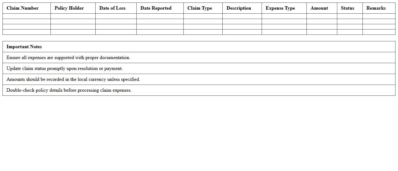 Claims Expense Summary Sheet