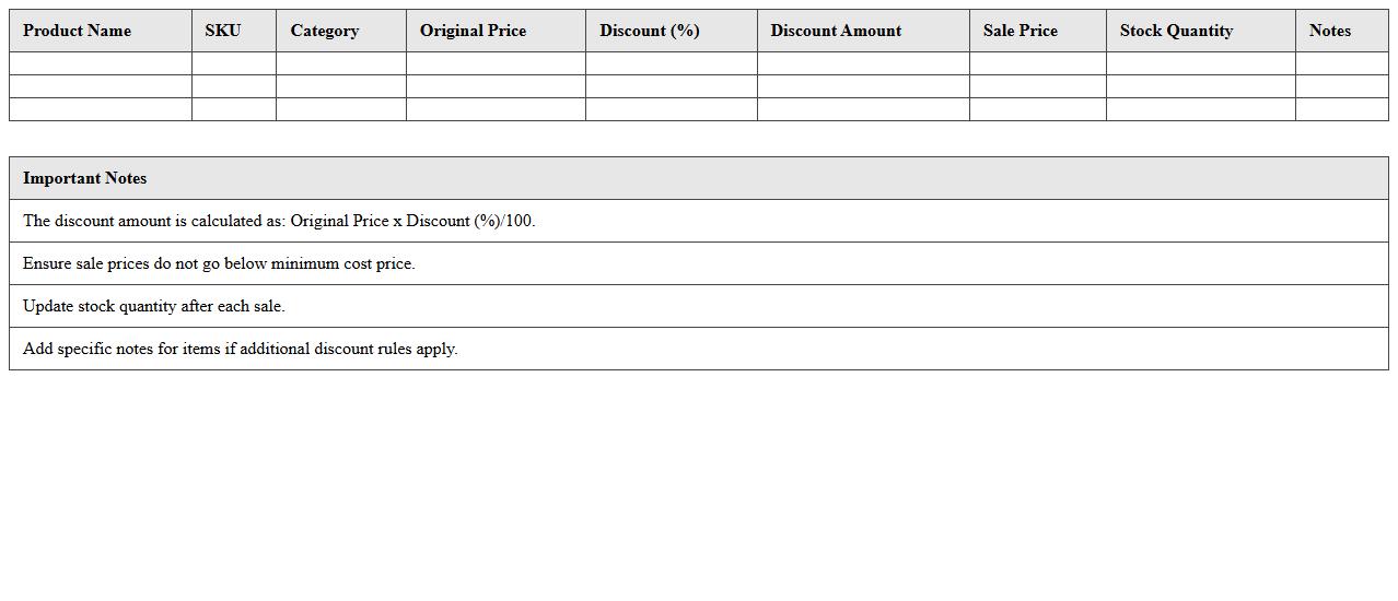 Clearance Sale Discount Calculation Template