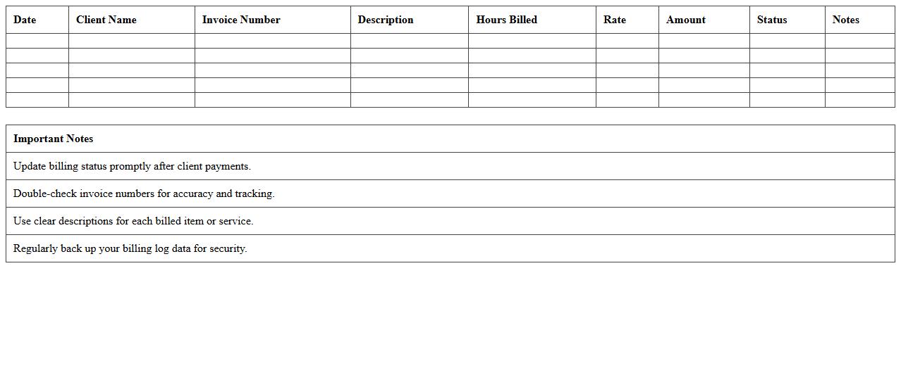 Client Billing Log Accounting Excel Template