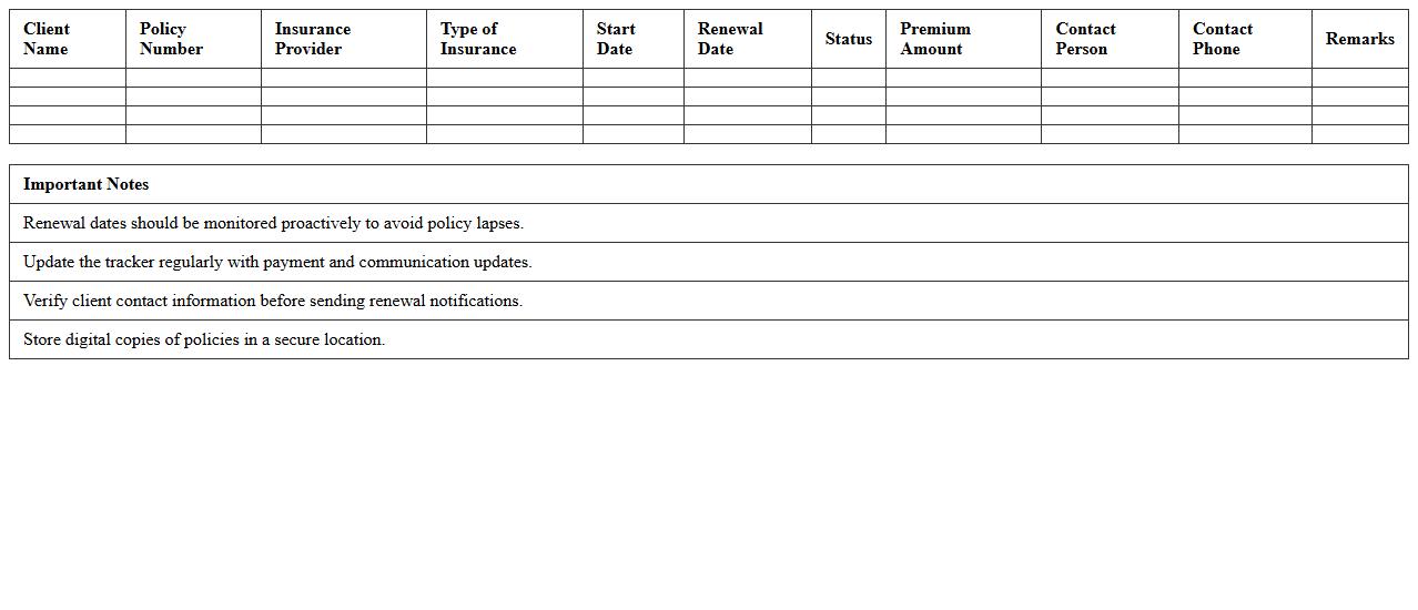 Client Insurance Renewal Tracker Excel Template