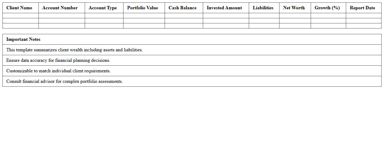 Client Wealth Summary Report Excel Template