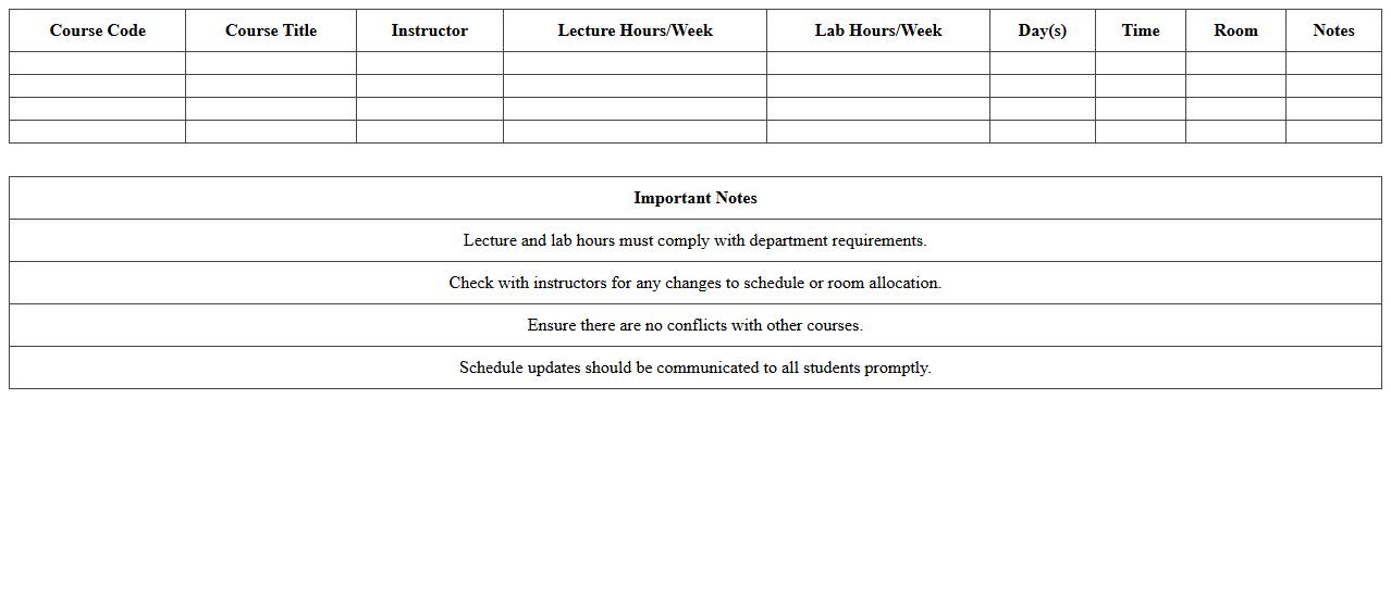 College Lab and Lecture Hours Schedule Excel