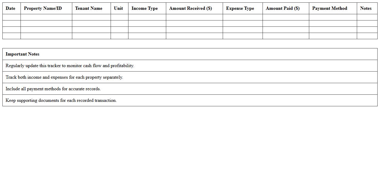 Commercial Property Income and Expense Tracker Excel
