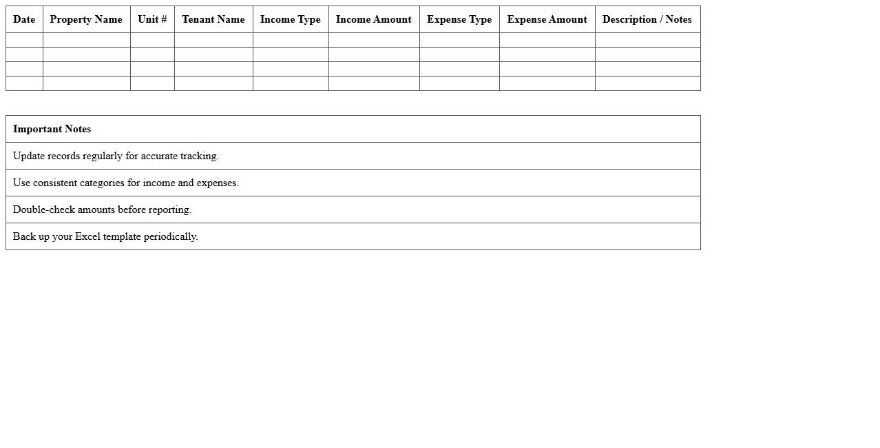 Commercial Property Income and Expense Tracker Excel Template