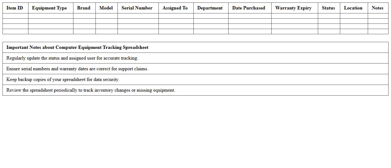 Computer Equipment Tracking Spreadsheet