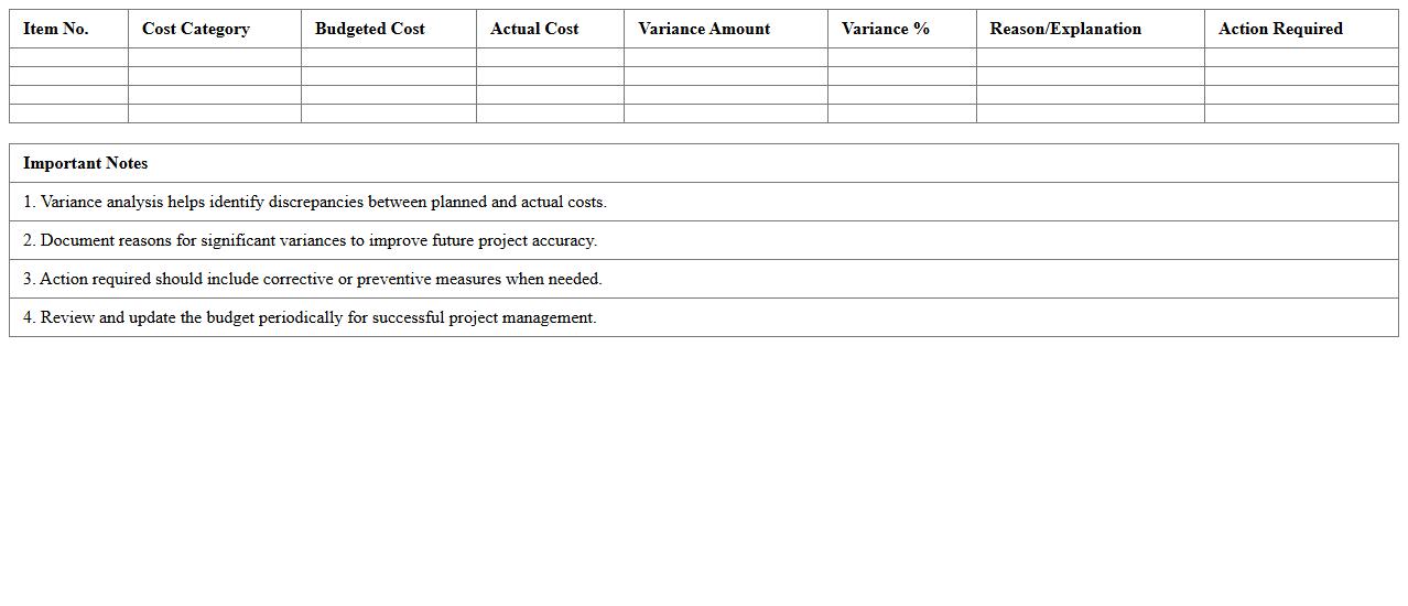 Construction Project Variance Analysis Report Excel