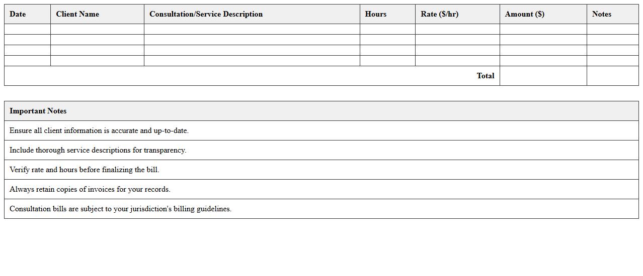 Consultation and Services Legal Bill Template for Small Firms