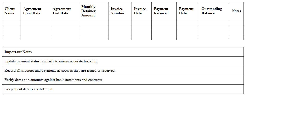 Consulting Retainer Agreement Payment Tracker Excel Template