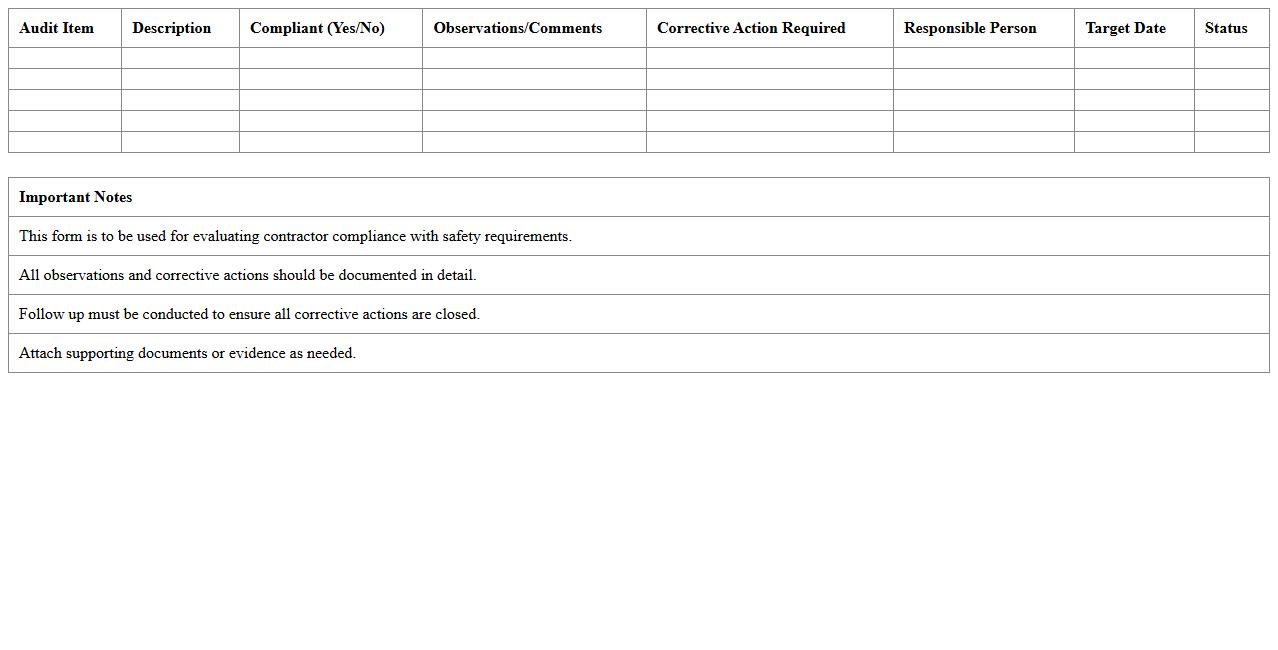Contractor Safety Performance Audit Excel Form