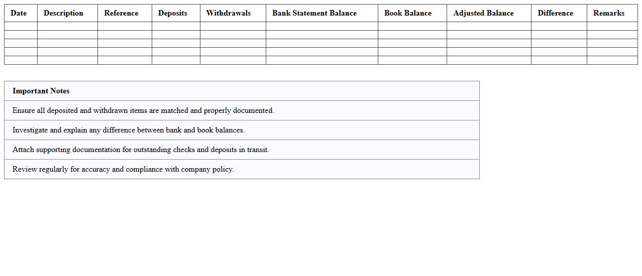 Corporate Bank Reconciliation Worksheet Excel Template