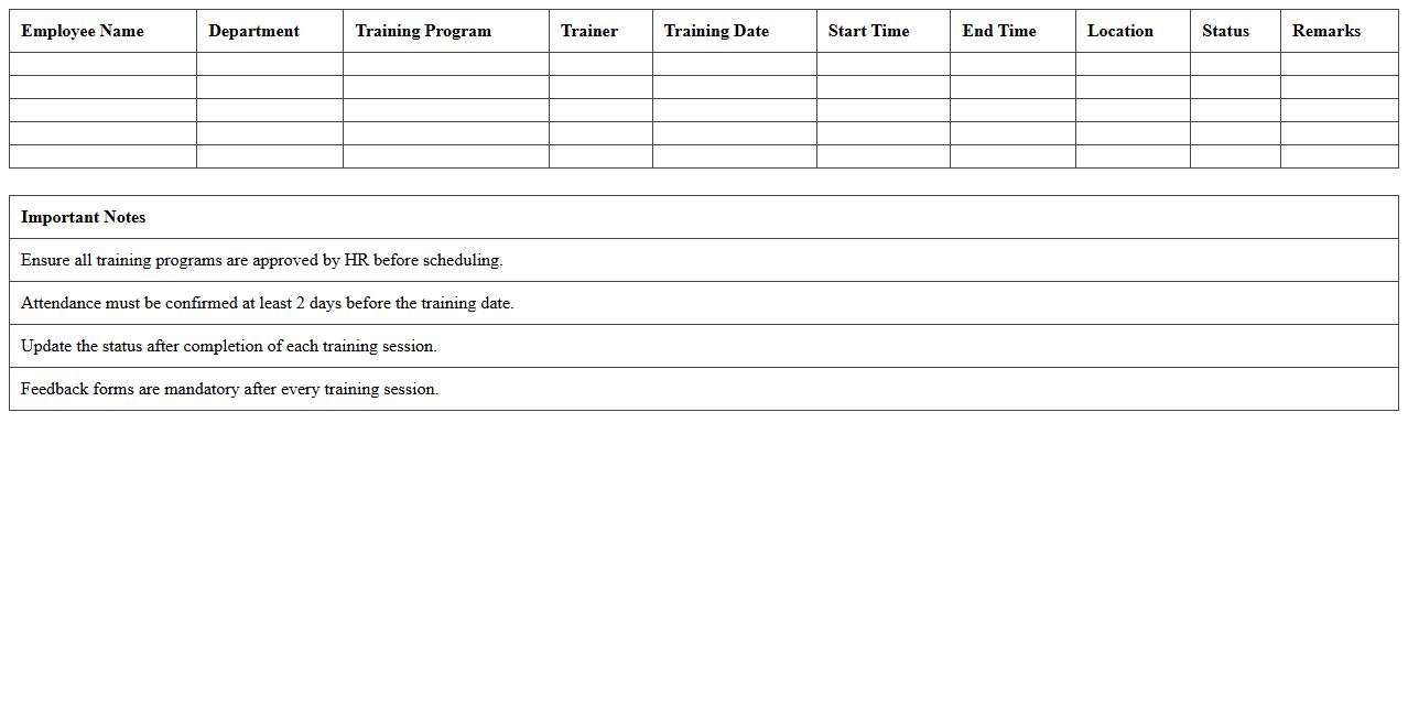 Corporate Employee Training Schedule Planner