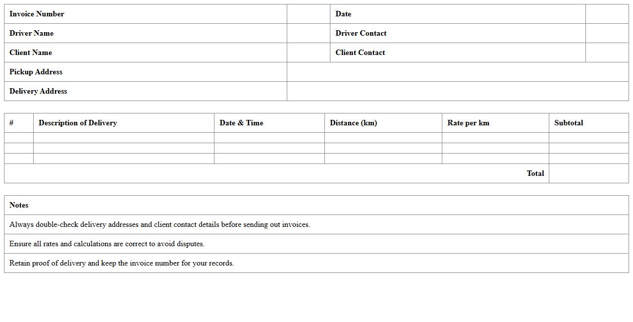 Courier Delivery Invoice Excel Template for Freelance Drivers