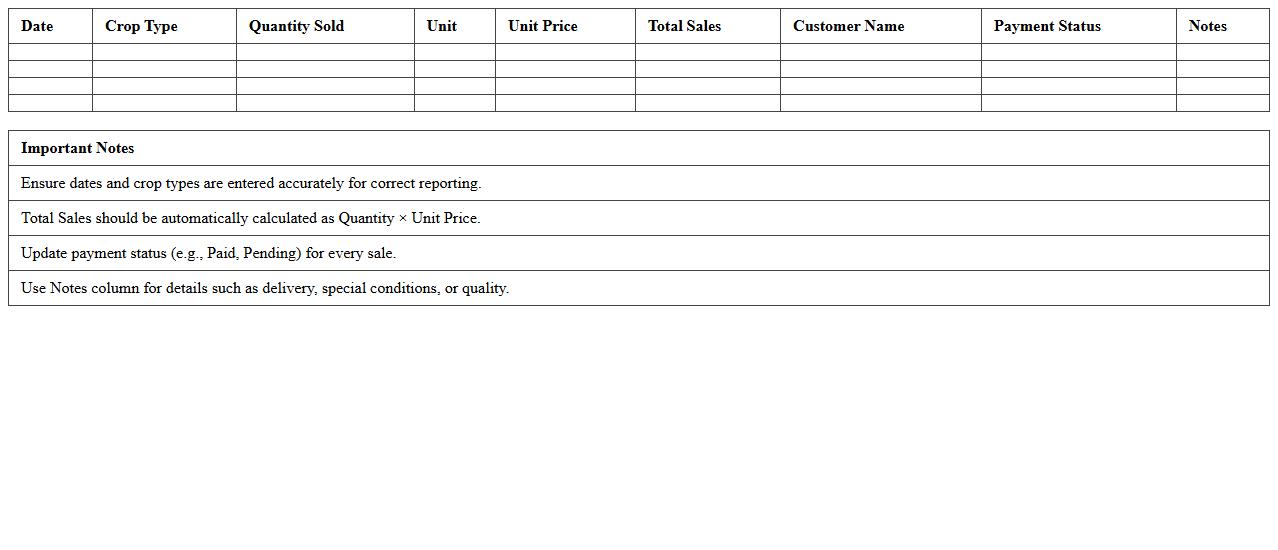 Crop Sales Summary Tracker Excel