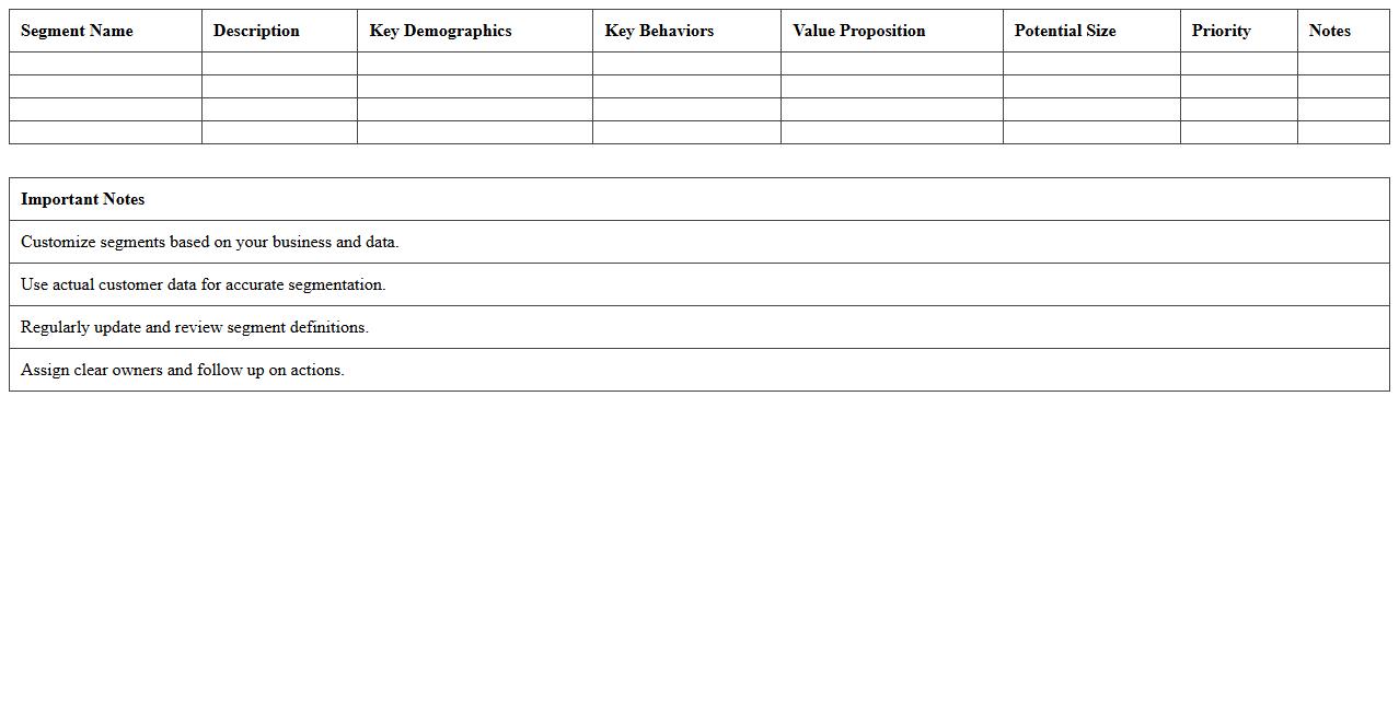 Customer Segmentation Planner Excel Template