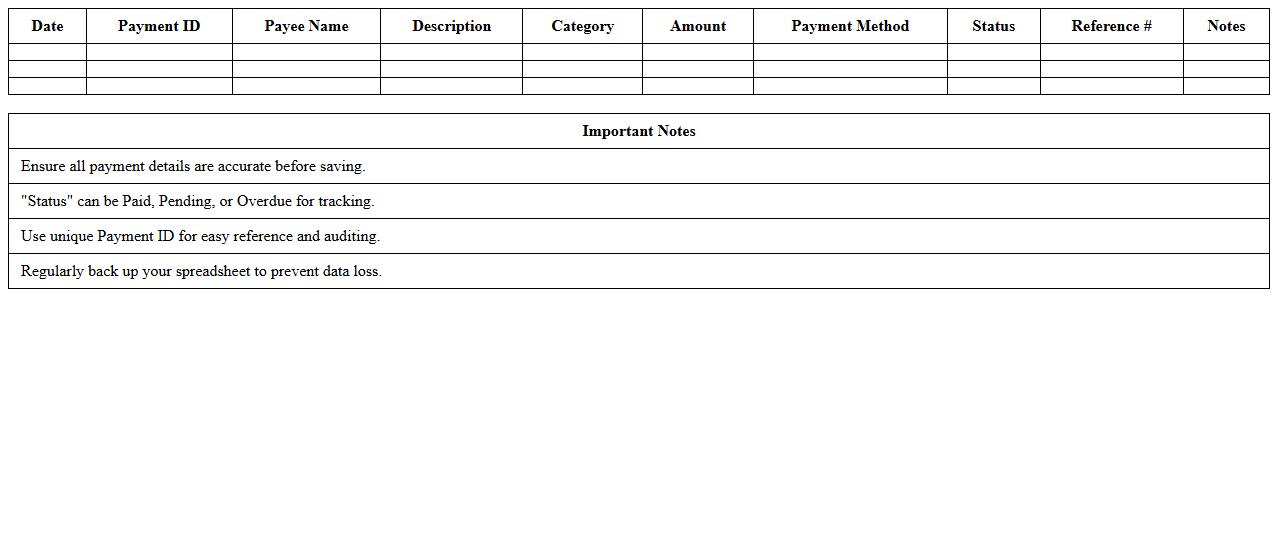 Detailed Payment Record Spreadsheet