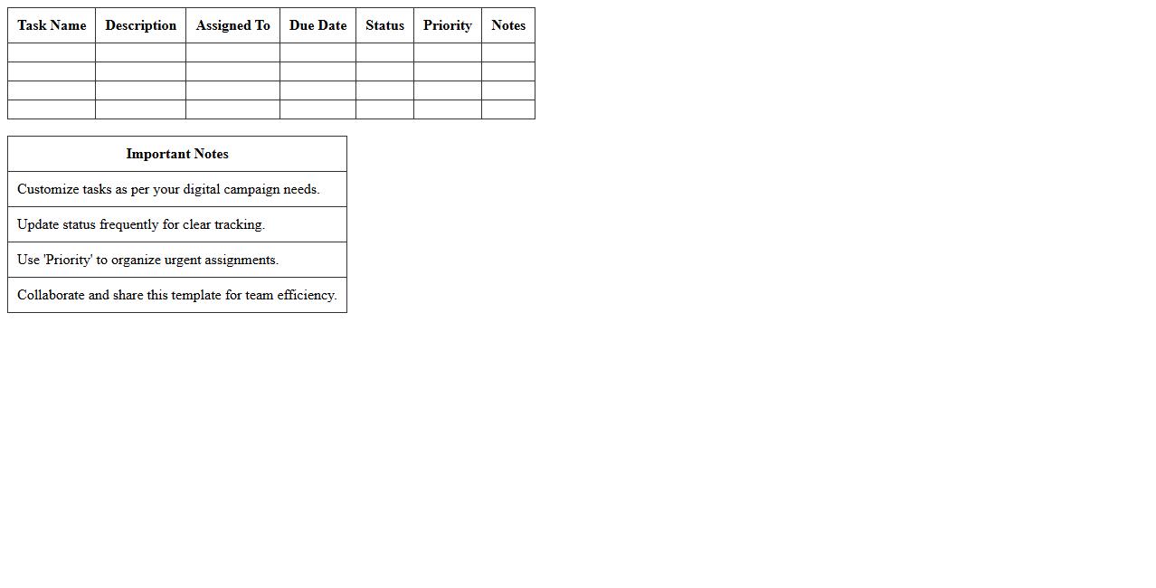 Digital Marketing Task Assignment Excel Template for Creatives