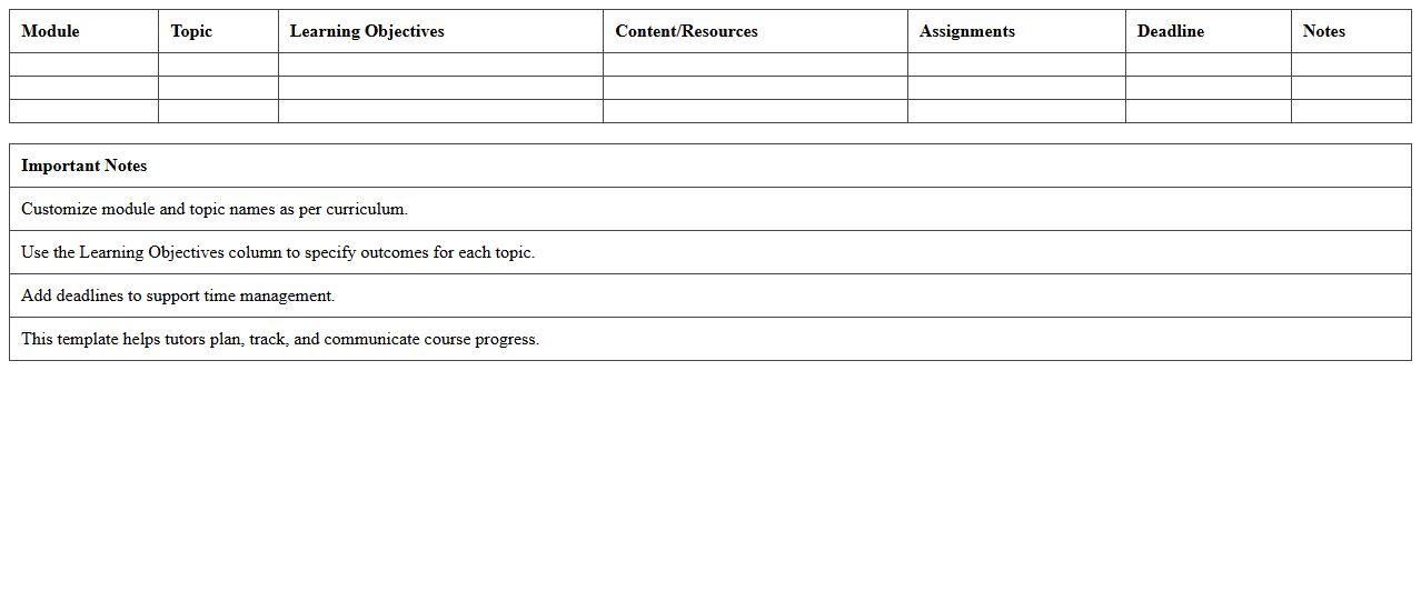 eLearning Course Outline Excel Template for Tutors