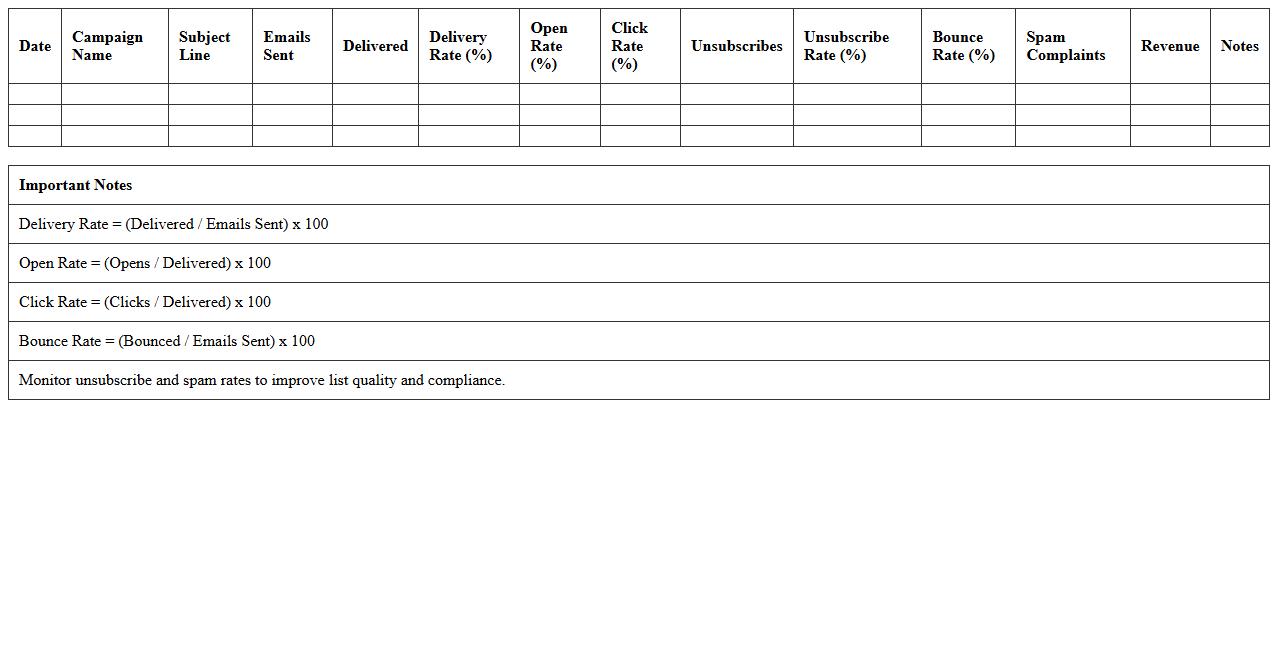 Email Marketing Performance Metrics Excel Tracker