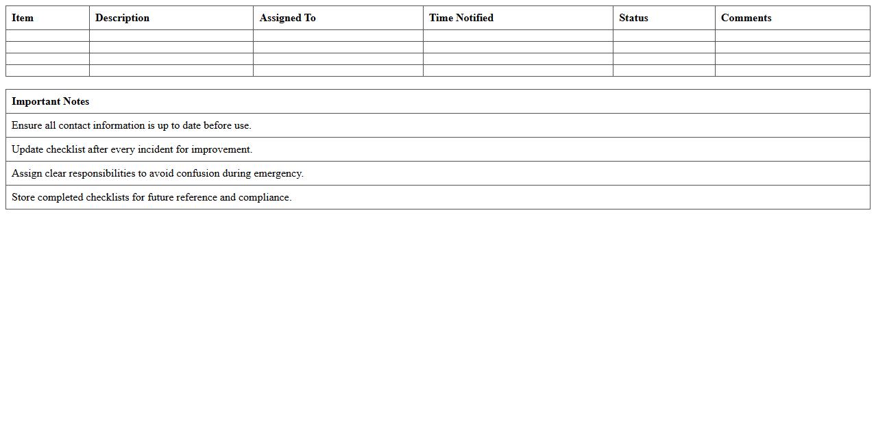 Emergency Response Dispatch Checklist Excel Template