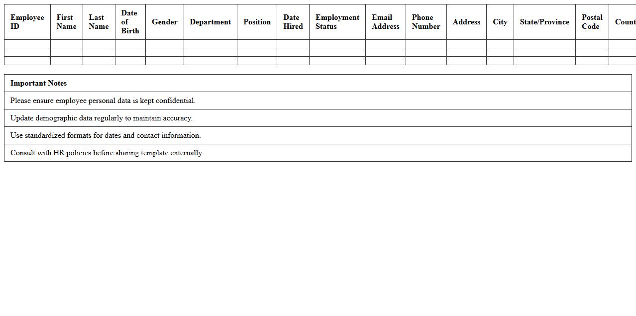 Employee Demographic Data Excel Template