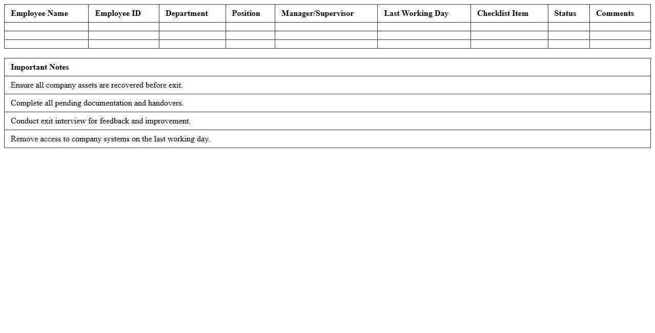 Employee Exit Checklist Excel Template