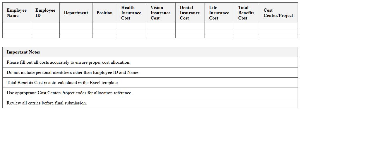 Employee Insurance Benefits Cost Allocation Tool
