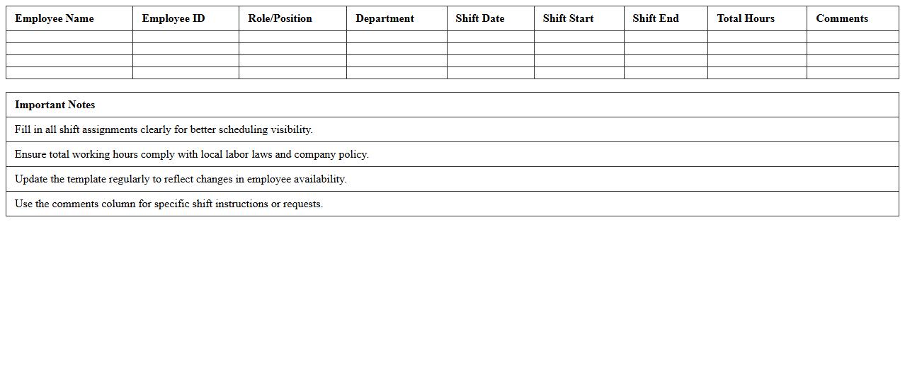 Employee Shift Assignment Excel Template for Retail Operations