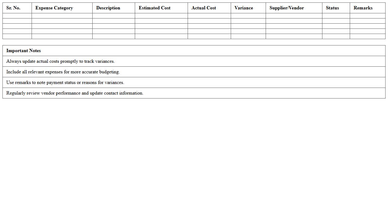 Event Cost Management Excel Sheet for Banquets