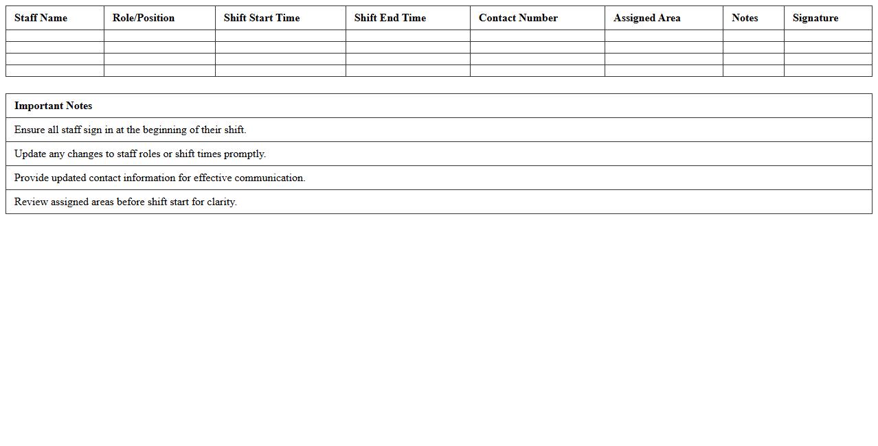 Event Day Staff Roster Excel Template