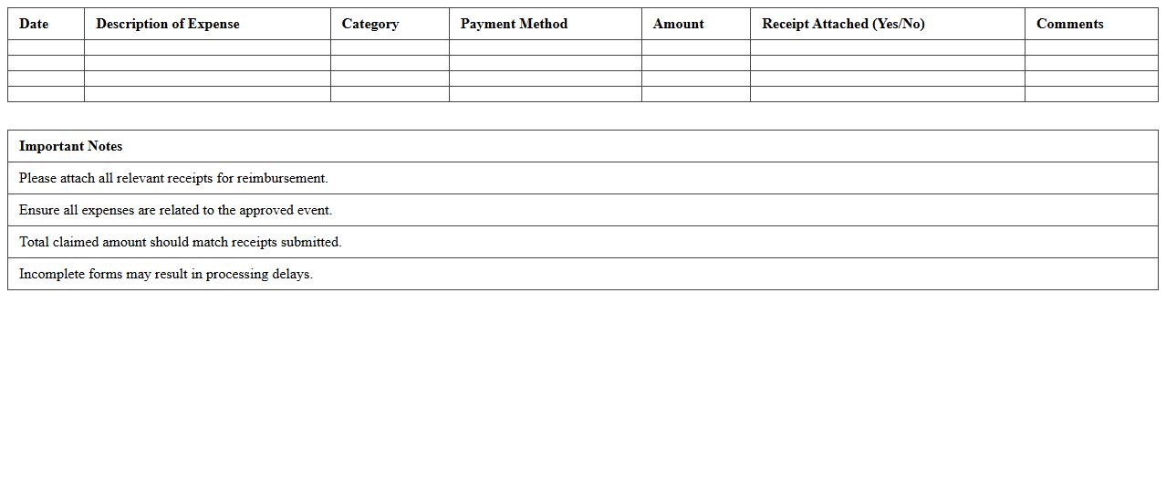 Event Expense Reimbursement Form Excel