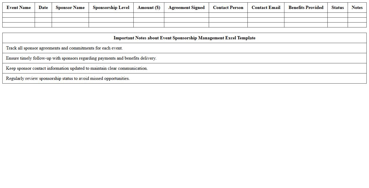 Event Sponsorship Management Excel Template