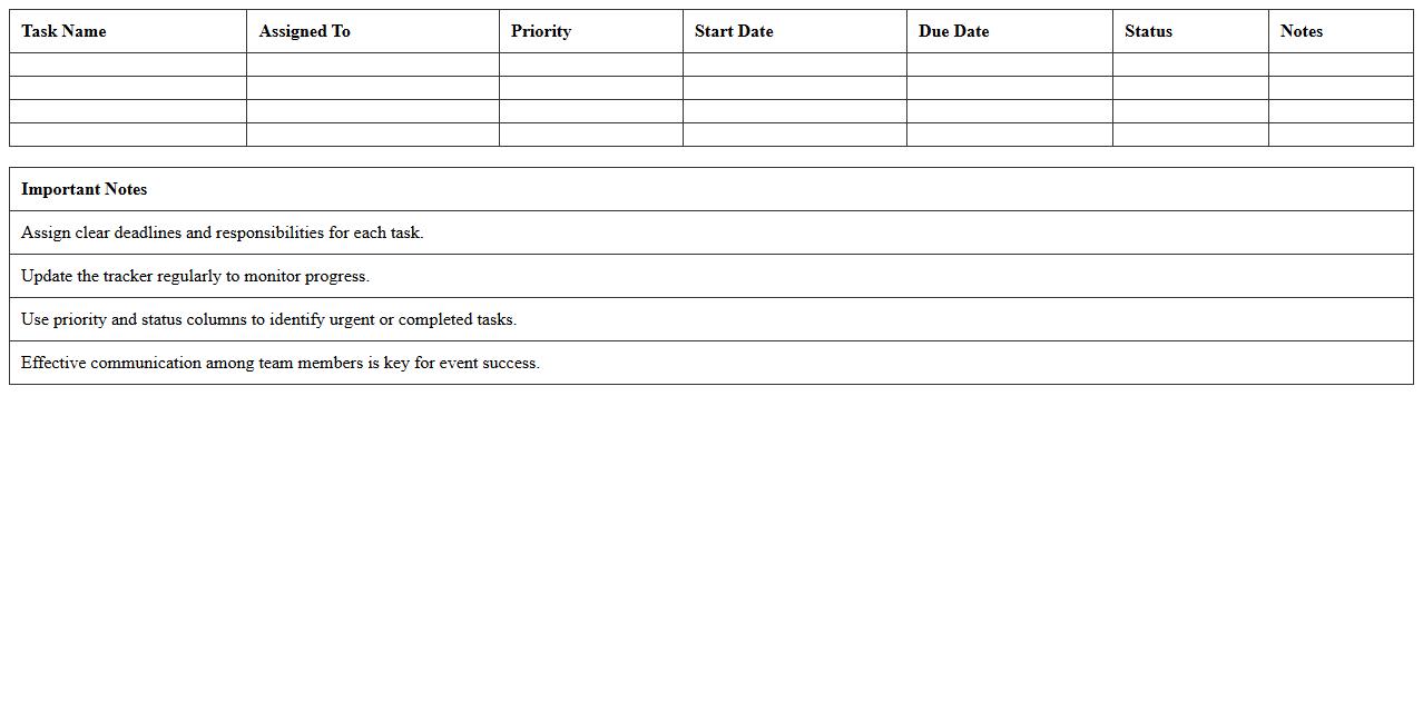 Event Task Assignment Tracker Excel Template